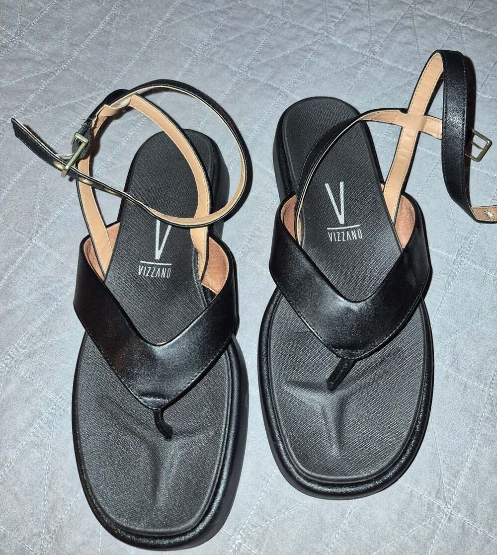 Vizzano Black Platform Ankle Strap Thong Sandals